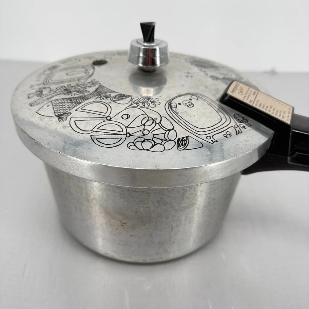 Vintage Presto Deluxe 4 Qt Pressure Cooker Model A414A Graphic Lid Made in‎ USA